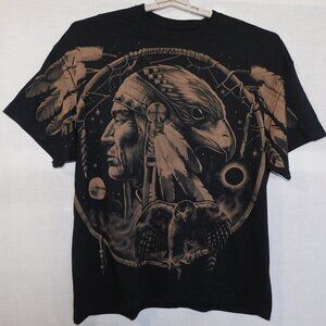 Native American Dream Catcher Wolf AOP T Shirt 2008 Blue Liquid Error Mens 2XL